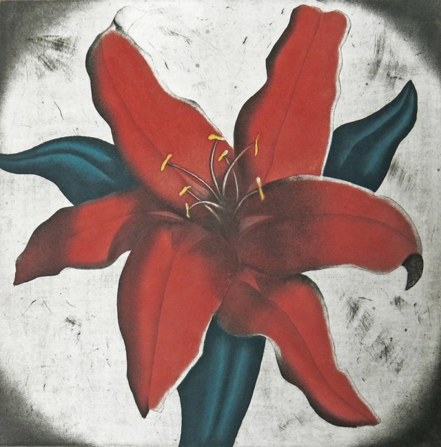Ron Fundingsland Red Lily Intaglio (17.5 x 17.5 inches)